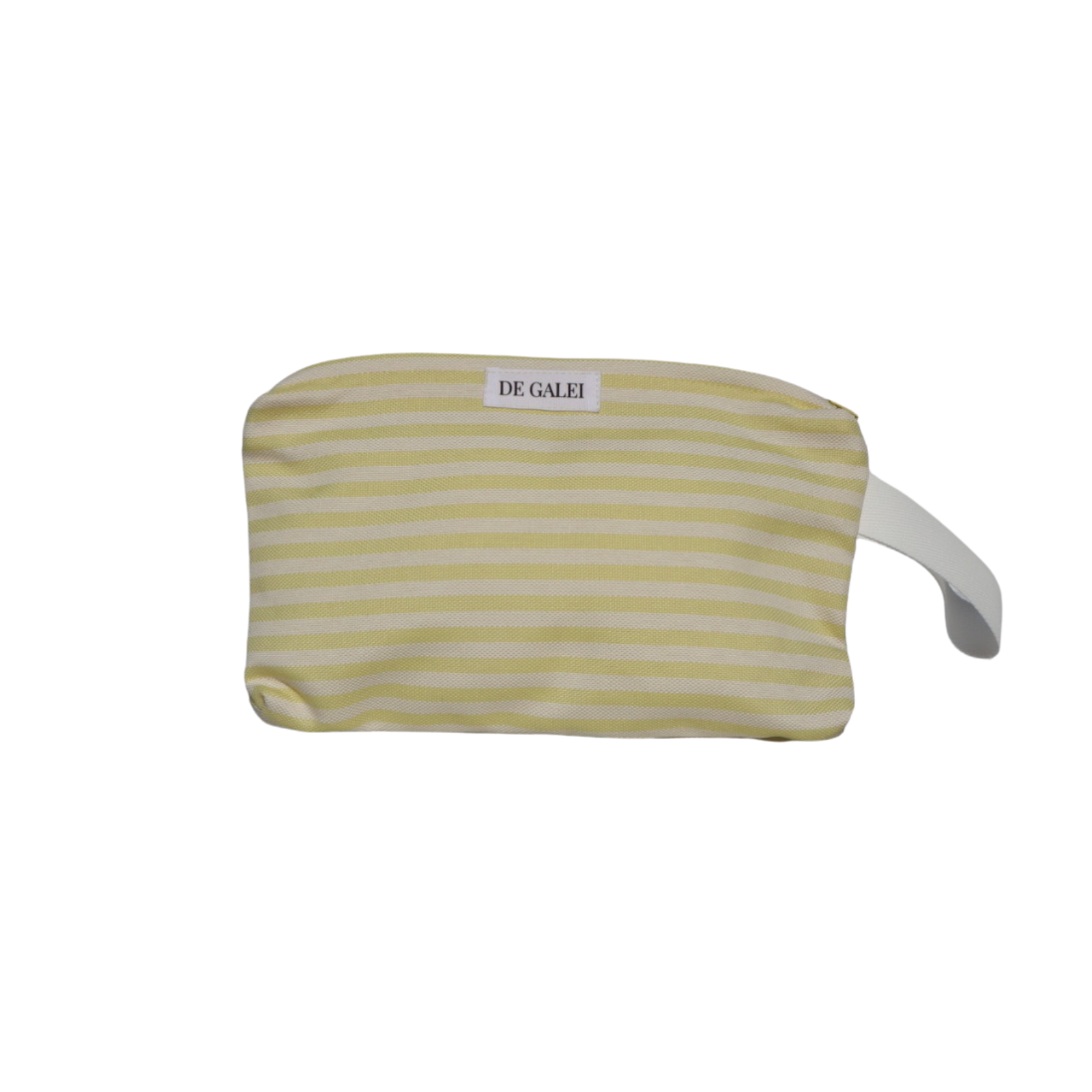 Neceser Limón amarillo y blanco De Galei, alegre y resistente al agua. Inspirado en los veranos luminosos del Mediterráneo.